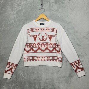 Wrangler Retro Womens Medium Sweater White Rust Southwestern Longhorn Aztec